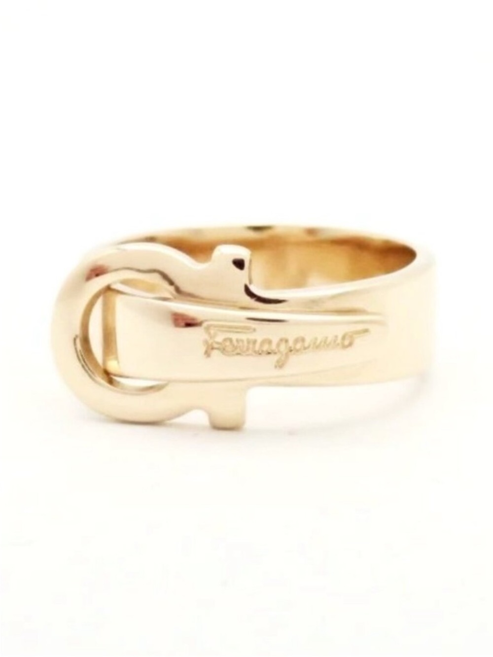 Salvatore Ferragamo Gold Tone Gancini Buckle Ring -Women's Jewelry | Scarf Ring